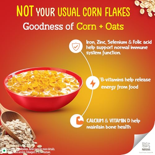 Image of Nestle Gold Crunchy Corn & Oat Flakes - Breakfast Cereal With Immuno-Nutrients|Made With Whole Grains & The Goodness Of B Vitamins, Calcium & Vitamin D, 475g, Bag-In-Box Pack (Pack of 2)