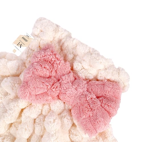 Image of NFI essentials Microfiber Hair Towel Cap Warp Super Absorbent Wet Hair Drying Head Turban, Pookie Bow Knot for Girls Salon Quick Dry Shower with Button for Women