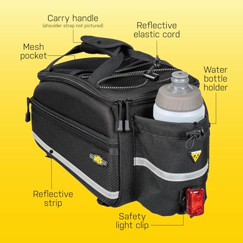 Topeak MTS TrunkBag EX Rear Bicycle Bag, Strap Mount &ndash; 2024 Model &ndash; 8L Semi-Rigid Weather-Resistant Rack Bag with Dual Molded Panels, Shoulder Strap & 3M Reflective Safety Strip