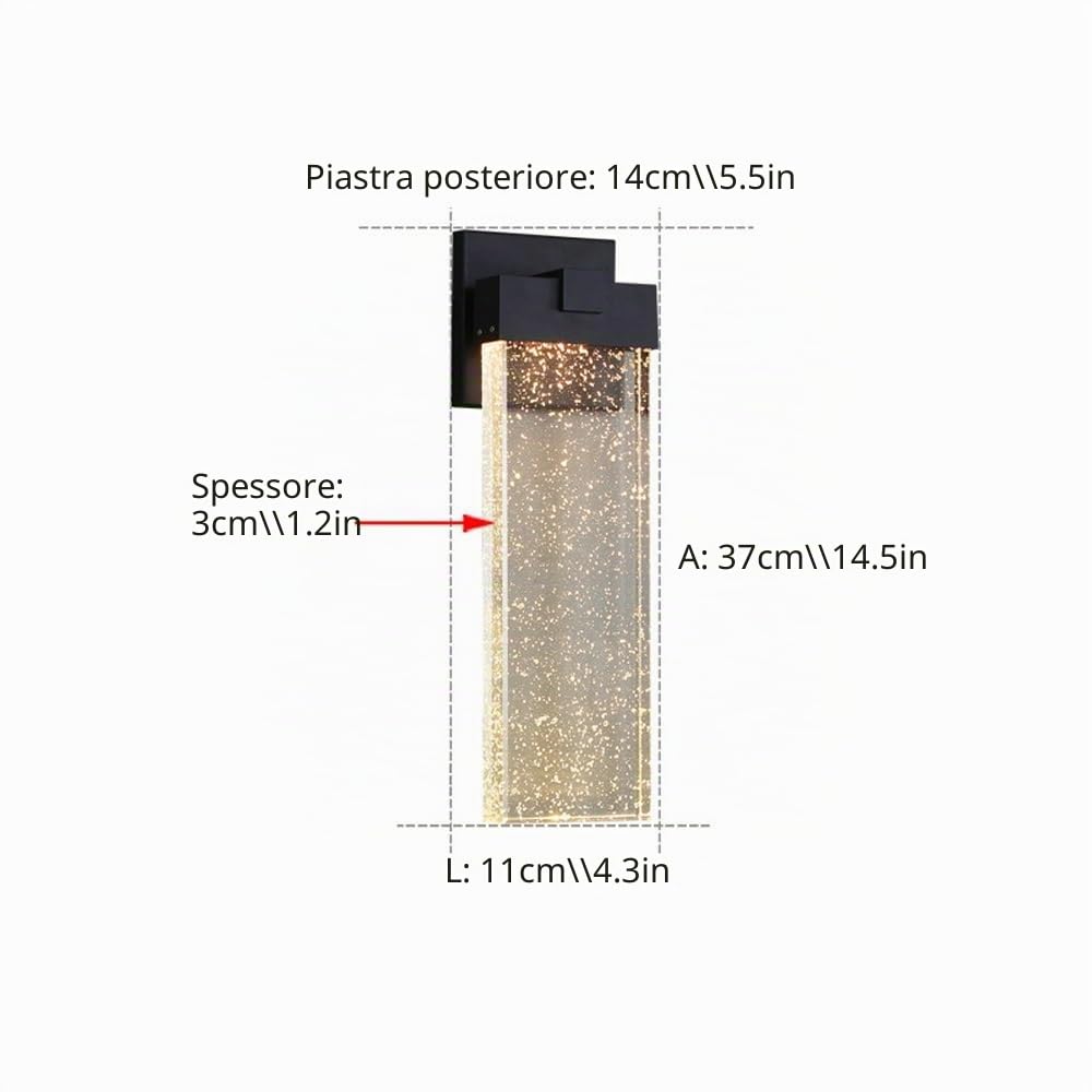 Applique da parete for esterni/interni con vetro a bolle di cristallo, applique da esterno impermeabili, lanterne da parete a LED, luci da veranda, luci da parete da 10 W 3000 K