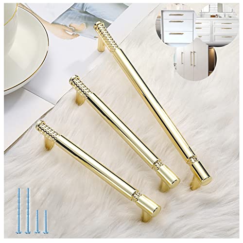 YNDD 6 Pieces Gold Cabinet Handles Kitchen Handles 128 mm Spacing Spaces, Modern Zinc Alloy Drawer Handles