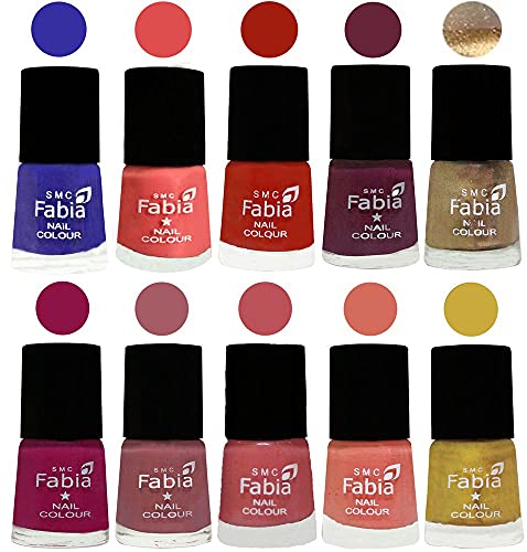 Image of SMC Fabia ALL IN ONE (PACK OF 10), Long Lasting Glossy Nail Polish, 6 ml Each, All Vibrant Colours,01798