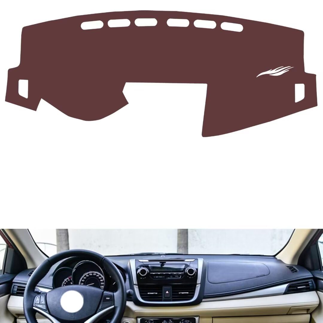 Anti-Slip Sun-Proof Dashboard Cover Compatible with Toyota Vios FS 2017-2019, Premium Leather (Brown) brown Compatible with Toyota Vios FS 2017-2019