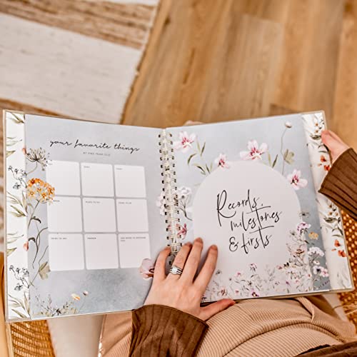 Peachly Baby Memory Book | Minimalist First Year Keepsake For Milestone | Simple Baby Scrapbook Books For Girl | 60 Pages Beige Linen - Fleur #TOP7