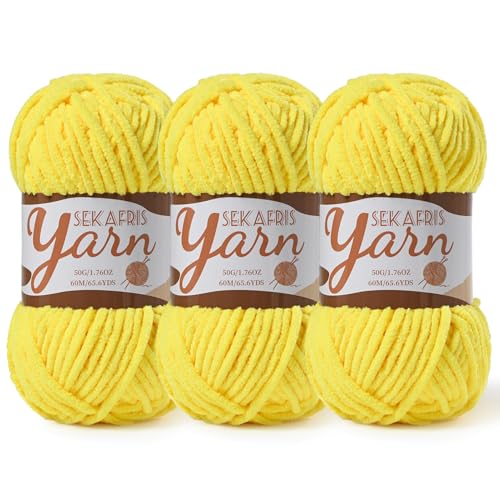 Image of 3 Pack Fluffy Velvet Yarn for Crocheting,Baby Blanket Yarn for Crocheting Soft,150g(196.8yds) Amigurumi Yarns,Plush Chenille Crochet Yarns,Puzzle Yarn for Crochet Weaving Craft(3 Yellow)