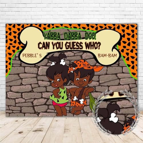 African American Pebbles or Bam bam Gender Reveal Decorations 7x5 Vinyl Yabba Dabba DOO! CAN You Guess WHO Photo Backdrop