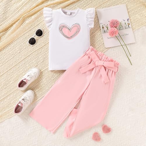 Image of Yoxindax Girls' 2-Piece Clothes Bow Print Zip-Up Hoodie Contrast-Color Wide-Leg Pants Winter 7-14Y Outfits Set