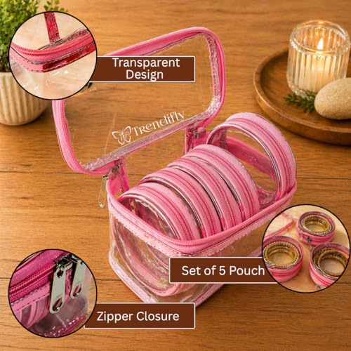 Image of Trendifly Set of 5 Transparent PVC Bangle Bracelet Chudi Case Organiser Box Pouch for Women | Multipurpose Travel Jewelry Earrings Rings Chain Storage Organizer
