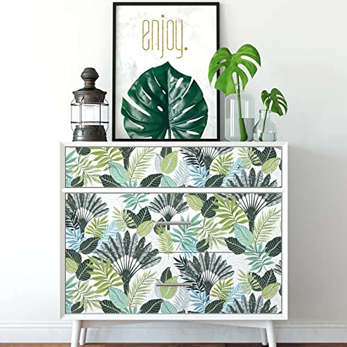 Orainege Tropical Peel And Stick Wallpaper Floral Contact Paper 17.7Inch X 118.1Inch Floral Wallpaper Peel And Stick Palm Leaf Wallpaper Green Vintage Contact Paper Removable Wallpaper For Bathroom #TOP3