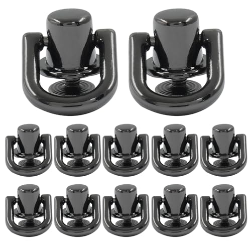 Piutouyar 12 Pcs Bright Black D Ring for Purse, Metal D Ring Stud Screw Ball Post Head Buttons Stud Screw, 360 Degree Rotatable D Rings Rivets for Wallet Shoes Stud Leather DIY Craft
