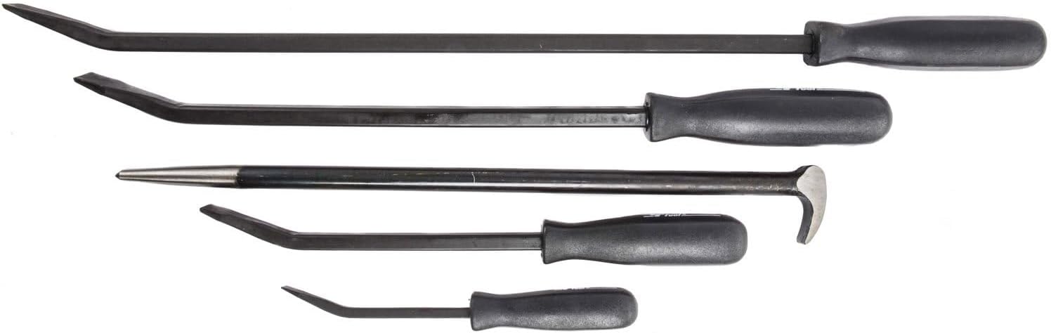 JEGS 5-Piece Pry Bar Set | Includes (1) 24" Flat-Tip Tapered Bar, (1) 18" Flat-Tip Tapered Bar, (1) 12" Flat-Tip Tapered Bar, (1) 8" Flat-Tip Tapered Bar, & (1) 16" Roll-Type Bar
