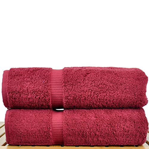 Image of BC BARE COTTON Luxury Hotel & Spa Towel Turkish Cotton Bath Towels - Cranberry - Dobby Border - Set of 2