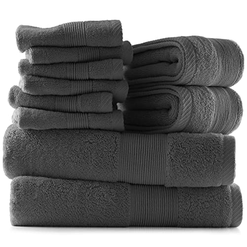 Image of Hearth & Harbor Bath Towels for Bathroom - 100% Ring Spun Cotton Luxury Bathroom Towels - Ultra Soft & Highly Absorbent, Bath Towels Set of 10 - Dark Gray