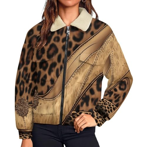 Veste polaire pour femme doublée sherpa et imprimé léopard rétro