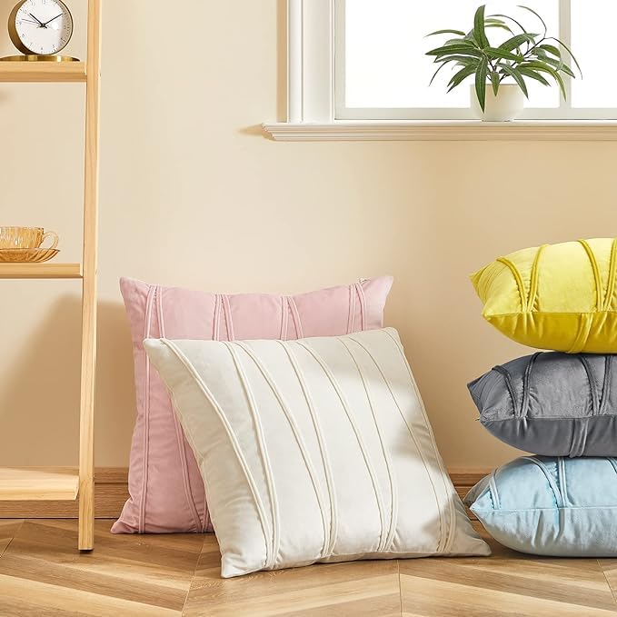 Image of Amazon Brand - Umi Decorative Striped Throw Pillow Covers 24 X 24 Inch,Soft Solid Velvet Pillow Covers Cushion Case with Zigzag Pattern for Sofa Bedroom 60 X 60 Cm (Pack of 2) Cream