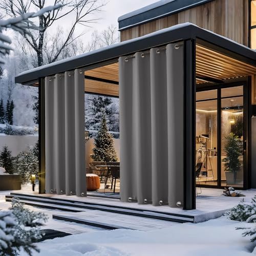 NICETOWN Grey Blackout Outdoor Curtains for Patio, Grommet Top and Bottom Rustproof Heavy Weight Windproof Drapes, Keep Privacy for Porch, 2 Panels, W52 x L84 — view 8