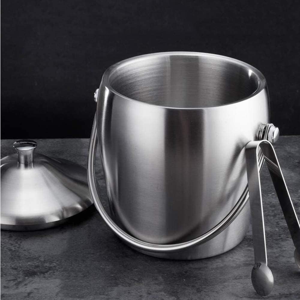 Ice Bucket 1.2L Stainless Steel Double-Wall Insulation Ice Bucket Ice Bucket for Cocktail Bar Including Ice Bucket Tongs Lid