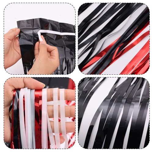 2 Stück Glitzer Party Vorhang, Rot Schwarz Weiße Fransenvorhänge aus Folie Fransenvorhang aus Folie Hintergrund Fransenvorhänge Party Dekorationen für Geburtstagsparty Dekorationen