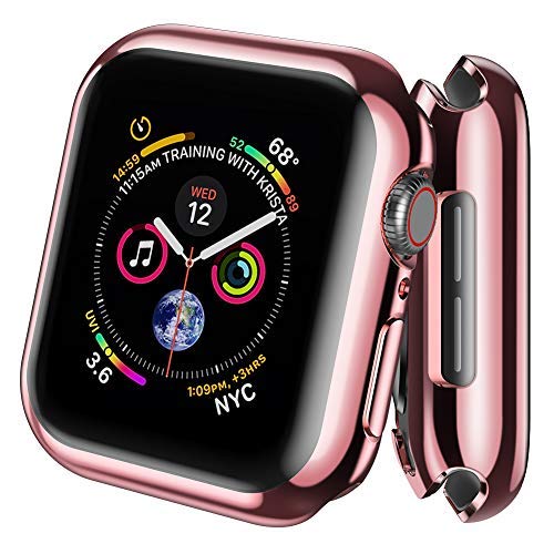 AdMaster Screen Protector Case for Apple Watch 40mm, Rugged Designed TPU Bumper Cover with Sensitive Tempered Glass Flim for iWatch Series 6/5/4/SE 40 mm (Rose)