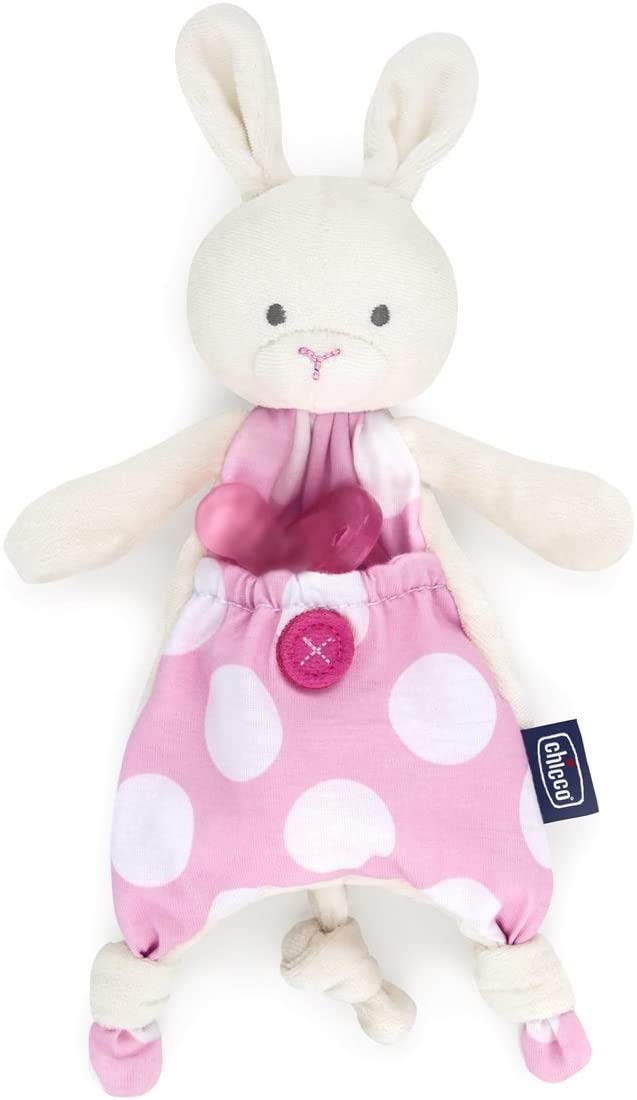 Chicco Pocket Friend, Attache-Tétine pour Nouveau-Né en Forme de Lapin, Pratique et Hygiénique, pour Divertir, Calmer et Câliner, Lavable en Machine, Rose