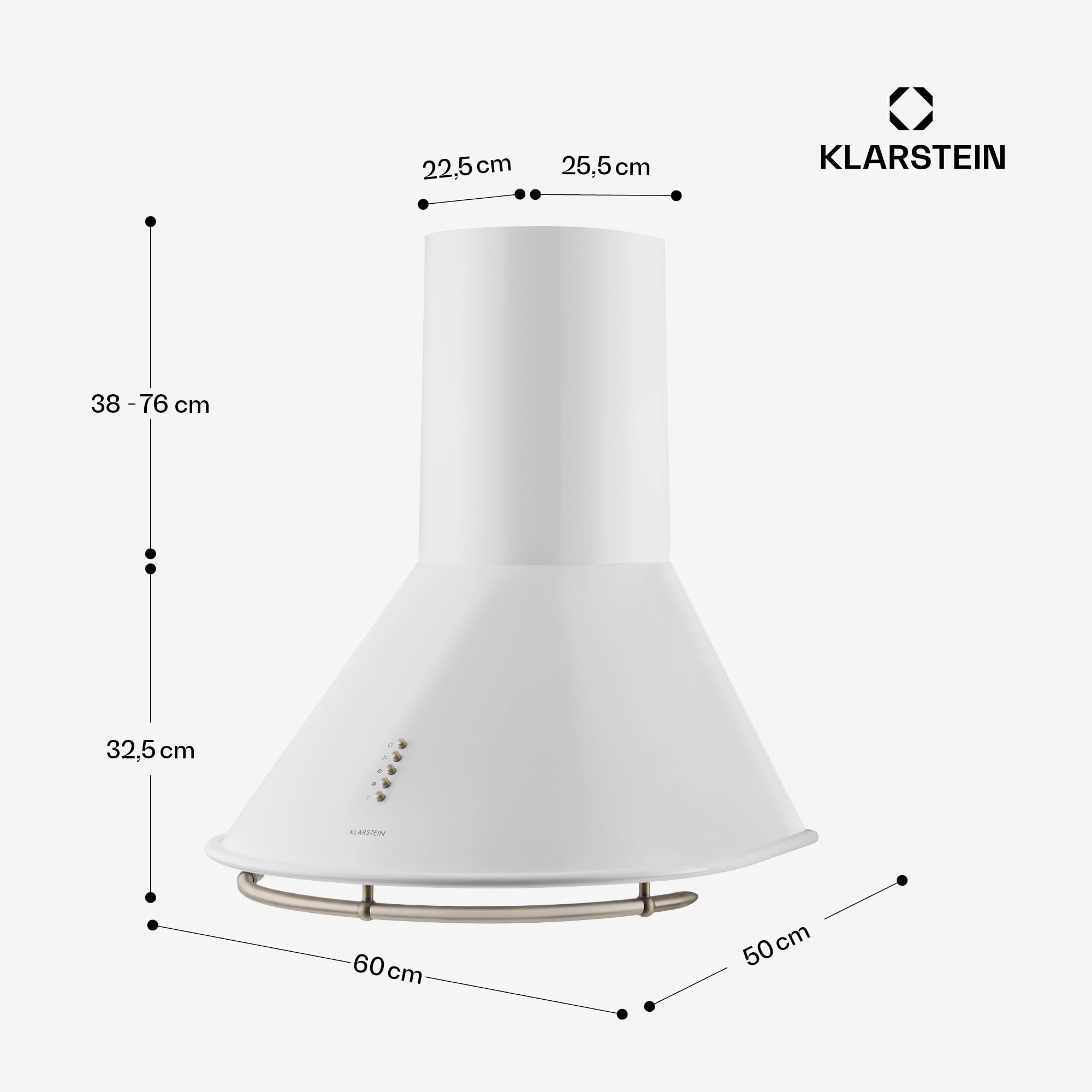 KLARSTEIN Lumio Neo - Hotte Murale aspirante Style rétro avec Rail pour accrocher ustensiles (60cm, Extraction 610m³, Mode Recyclage Possible, 3 Vitesses) - Blanc