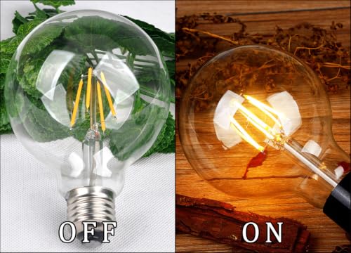 Image of Fizzytech G80 LED Filament Globe Bulb, Warm White 3500K, Clear Glass Decorative Edison Light, E26 /E27 Standard Base, Energy Efficient Lamp for Home, Bedroom, Living Room, Cafe & Restaurant - Pack of 4