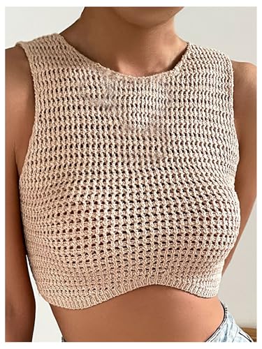 GORGLITTER Women's Crochet Crop Tank Top Hollow Out Sleeveless Fashion Trendy Knit Copped Vest Tops3
