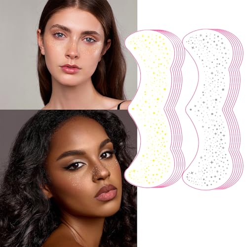 Makeup Patches - Face Glitter Speckles - Glow Up Cute Glitter Makeup Accessories for Women - Cosmetic Glitter Tattoos for Face - 12 Sheet
