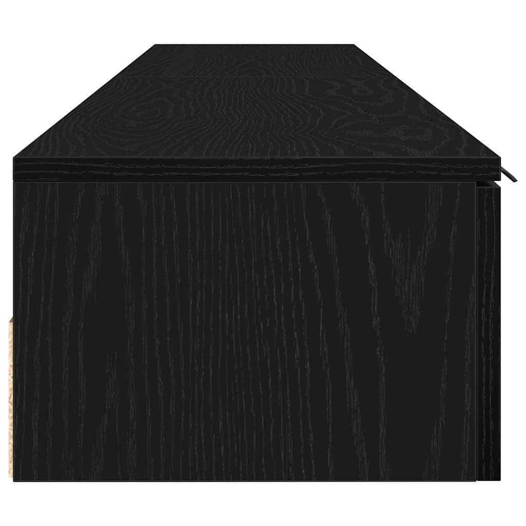 Wandregal Set 2 Stück aus Holzwerkstoff Schwarz Eiche Matt 204 x 30 x 20 cm Schwebendes Regal mit 5 Türen und 2 Ablageböden für Wohnzimmer Bücher und Deko