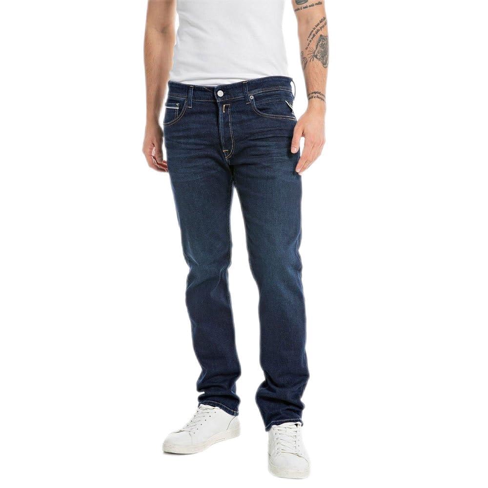 Replay men's Grover straight-fit jeans with stretch, blue (Dark Blue 007), 32W / 32L