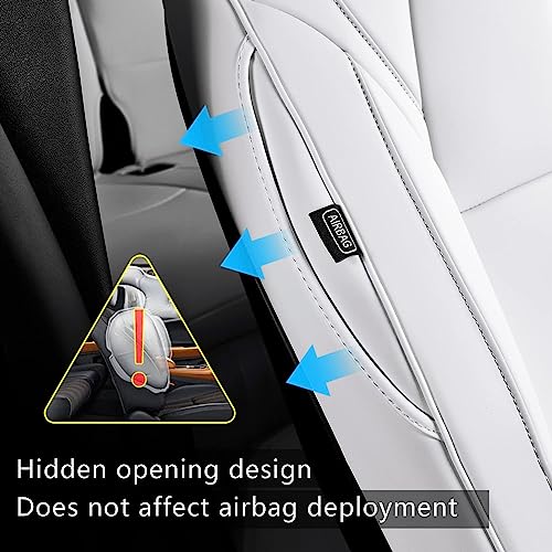 Maysoo Tesla Y White Seat Covers Nappa Leather Car Seat Covers,For Tesla Model Y 2023 2022 2021 2020 5 Seat All Season Car Seat Protector With Armrest Cover Accessories(White-Nappa,Model Y(Full Set)) #TOP5