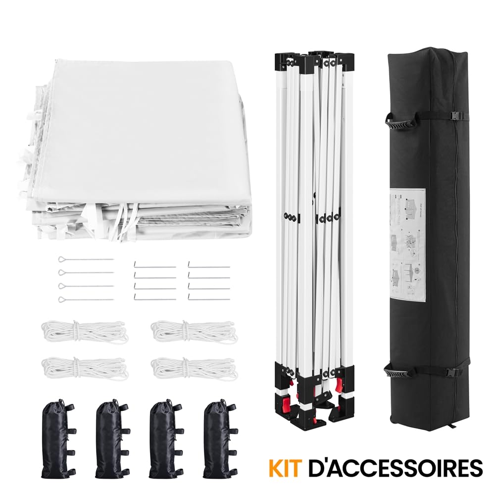 Yaheetech Tonnelle de Jardin Pop-up 3x3m avec 4 Parois Latérales Blanc | Hauteur Réglable Cadre Métal Résistant Parois avec Fenêtres Transparentes Sac à Roulettes, pour Mariage Fête Camping Jardin