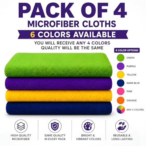 Image of PulGos 4 Pcs Microfiber Cleaning Cloths (30 x 40 cm) | Highly Absorbent | Quick Dry, Lint-Free & Reusable Towels for Streak-Free Shine | Multipurpose Cloth for Home, Kitchen, Office, Car & Glass