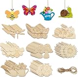Yohuork 40 Stück Holz Basteln Kinder, Bastelsets für Kinder, 8 Stile Basteln DIY, Insekt, Libelle, Schmetterling, Schneckenform, für DIY Bastelarbeiten, Heimdekoration und Bastelprojekte