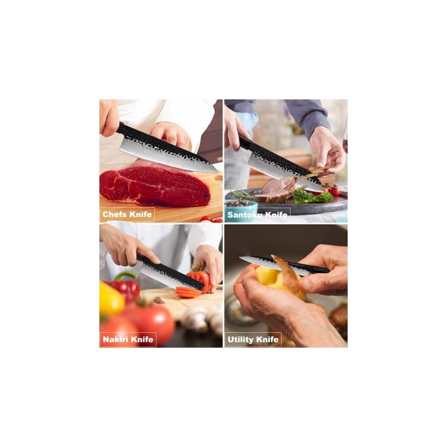 FINDKING-Chefs-Knives-Set-and-Edge-Guards-High-Carbon-Steel-Kitchen-Knives-Walnut-Knife-Holders-for-Home-Kitchen-Meat-Fruits-Vegetables-Dynasty-Series-8PCS FINDKING Chefs Knives Set and Edge Guards, High Carbon Steel Kitchen Knives, Walnut Knife Holders, for Home Kitchen, Meat, Fruits, Vegetables, Dynasty Series, 8PCS