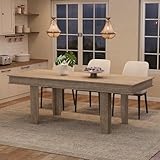 GarveeHome 63 in-86.6 in Extendable Dining Room Table for 6-10, Farmhouse Kitchen Tables w/Wooden Sturdy Frame, Large Rectangular Dinner Table for Dining Room, Kitchen