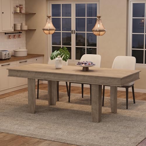 GarveeHome 63 in-86.6 in Extendable Dining Room Table for 6-10, Farmhouse Kitchen Tables w/Wooden Sturdy Frame, Large Rectangular Dinner Table for Din
