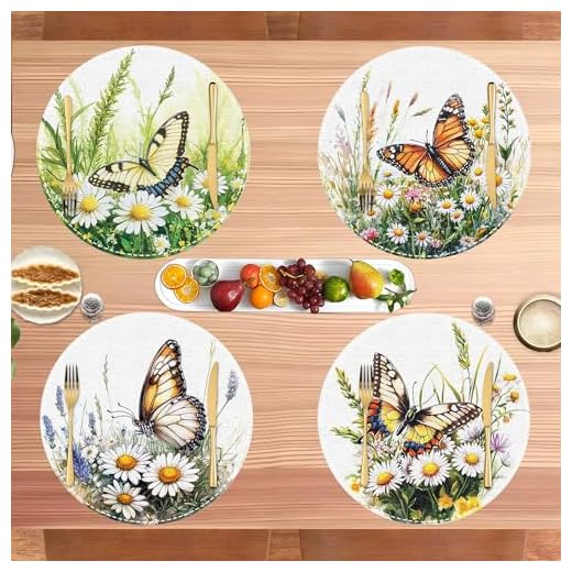 Woven Round Placemats Set of 4 - Washable Thick Linen Fabric Table Mats Color for Dining, Party Kitchen & Home Decor, Decorative & Durable - 14 inch C2