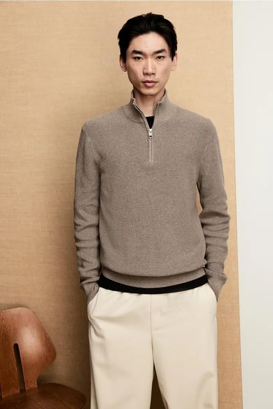 Image of Solid Half Zipper Long Sleeve Winter Wear Pull On Sweatshirt for Mens