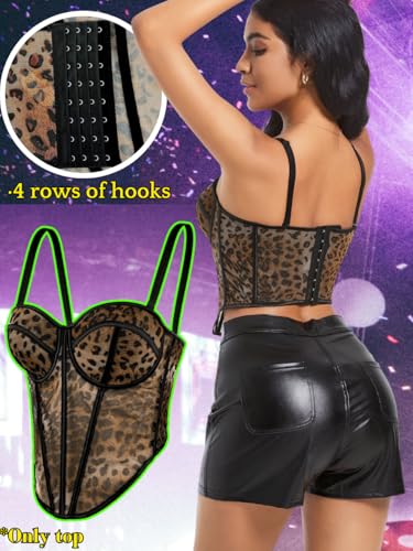 Cheetah Leopard Print Corset Tops For Women, Sexy Mesh Tank Top Crop, Concert Club Party Night Going Out3
