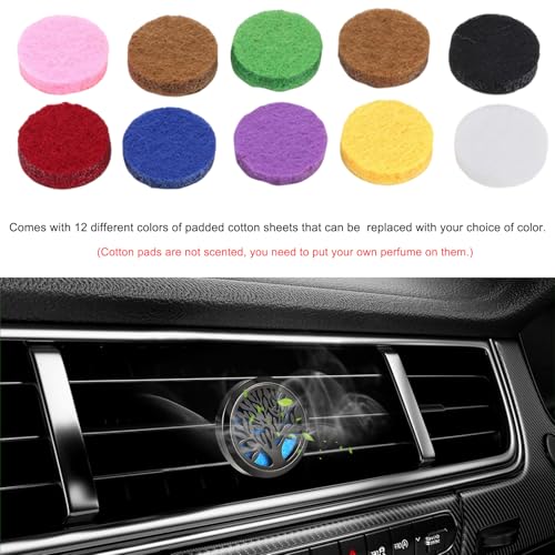 Image of KVAEY 2PCS 30mm Car Diffuser Vent Clips, Tree of Life Aromatherapy Essential Oil Diffuser Locket with 12 Felt Pads, Stainless Steel Car Diffuser Locket Air Freshener (Black)