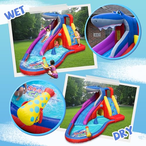 ACTION AIR Inflatable Water Slide, Red Shark Bounce House with Slide for Wet and Dry, Playground Sets for Kids Backyard, Water Spray, Water Pool, Durable Sewn with Extra Thick Material - Thumbnail 4