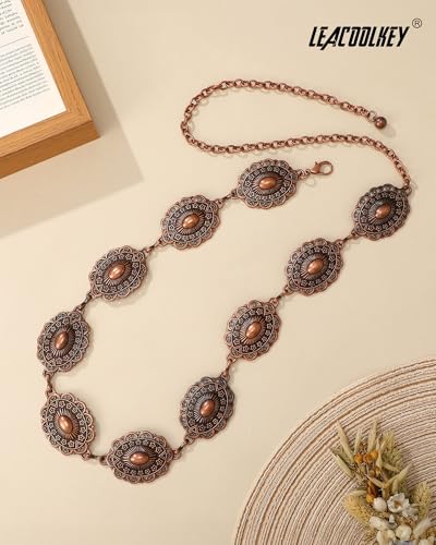 Image of LEACOOLKEY Western Concho Belt for Women Cowgirl Boho Waist Chain Belt for Dresses Jeans Pants