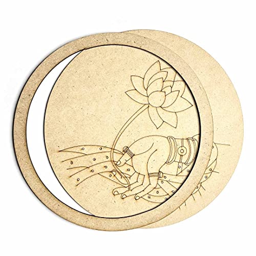 Image of Adikala Lotus & Hand MDF Engraved Design Wall Plate Base with Frame Cutout for DIY Craft 8.Inch