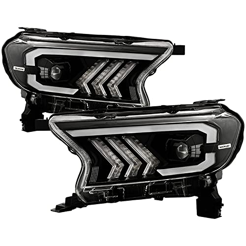VIPMOTOZ LED Sequential Signal Black Halogen Projector Headlights Compatible With 2019-2022 Ford Ranger XL XLT Black Housing Clear Lens Left Driver Right Passenger Side Pair Set