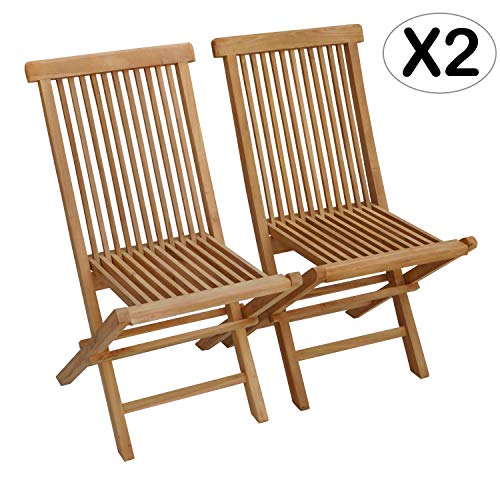 Beneffito Set di 2 sedie da Giardino Pieghevoli da Esterno in Teak per Tinta Naturale da Esterno