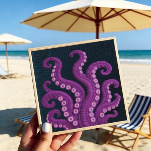 Image of BEUNITONE Punch Needle Kit for Adults Beginners with Tentacle Pattern, Complete DIY Craft Needlepoint Kits with Hoop, Punch Needle Starter Craft Embroidery Set for Festival Gift & Home Decor 9.4x9.4 inch