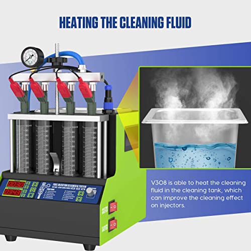MR CARTOOL Ultrasonic Fuel Injector Tester Cleaner Machine Kit with 4 Cylinders, 110V Automotive Cleaning Spark Plug Testing Leak Injection for Car Motorcycle