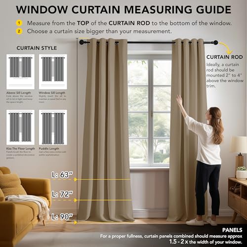 Image of Deconovo Thermal Insulated Blackout Curtains, Anti-Cold, Modern Design with Eyelets, Curtains for Boy's Bedroom, 140 x 300 cm (Width x Height), Taupe, 2 Pieces