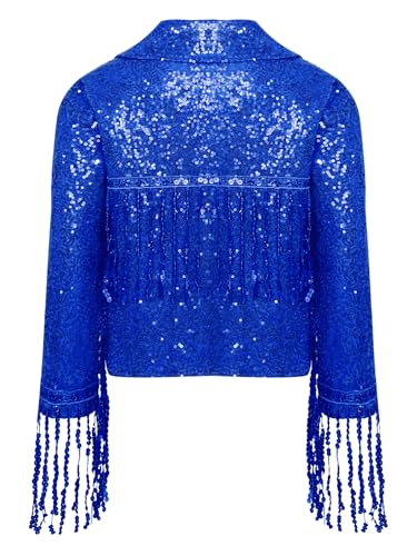 Kids Girls Sequin Fringe Jacket Sparkle Tassel Coat for Disco Party Hip Hop Jazz Dance Performance4